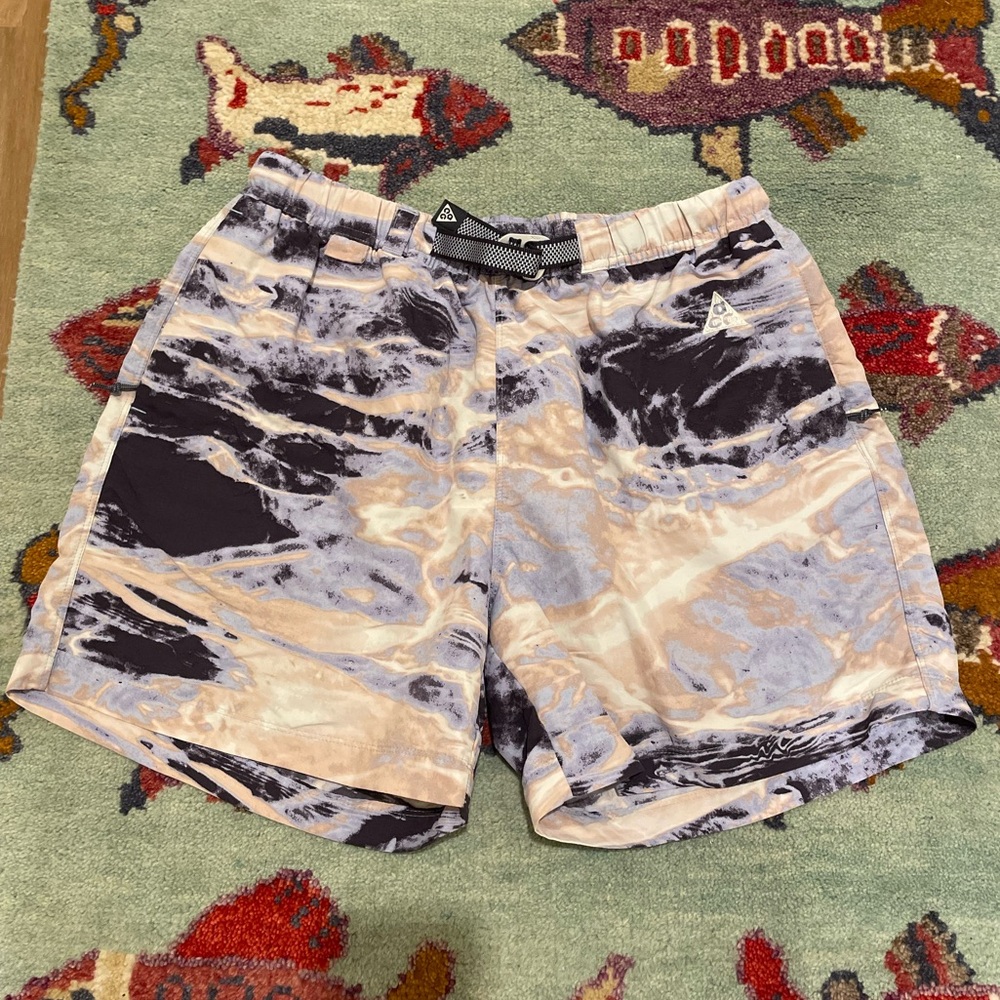 Nike ACG Marble Pattern Athletic Shorts - Black and Cream